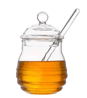 glass Honey pot and matching honey spoon